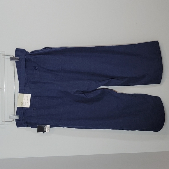 Liz Claiborne Blue Linen Wide Leg Crop Capris Pants size Large - Picture 6 of 10